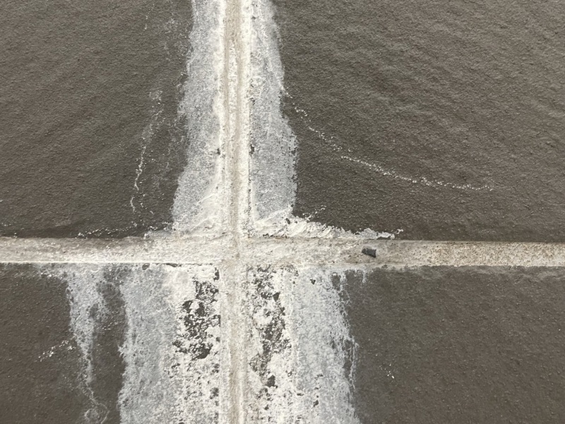 埼玉県の温泉施設で大浴場の湯船外周にエフロが付着した施工前の状態